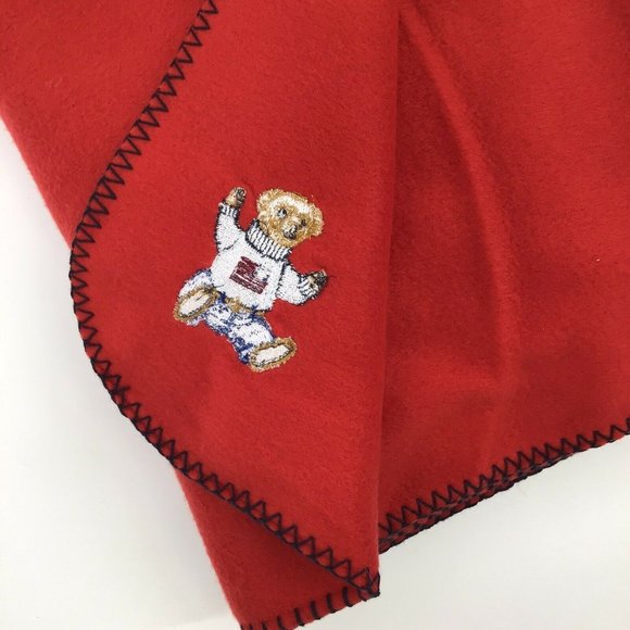 Ralph Lauren Home Red Fleece Throw Blanket 50X68 Embroidered Polo Teddy Bear 90s - Picture 12 of 12